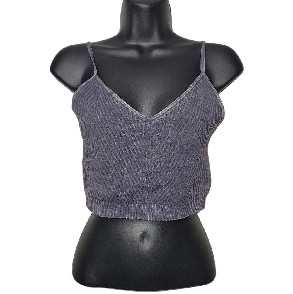 Spiritual Gangster Amor Ribbed Crop Tank Top Charcoal Grey M/L